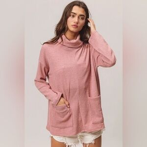 BiBi Piper Rib Double Pocket Turtle Neck Sweater